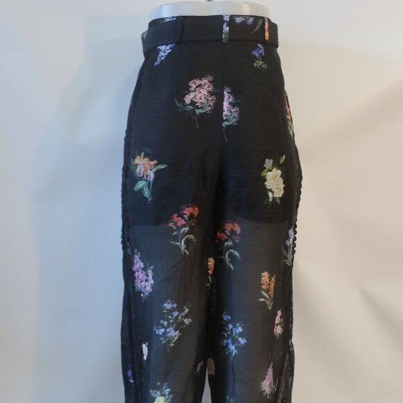 Zimmermann Black Multicolor Natura Pintuck Lace Floral Botanical Pants 0 US/4 - Picture 12 of 16